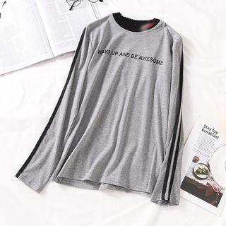 Lettering Long-sleeve T-shirt Gray - One Size