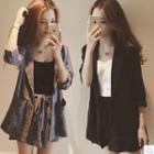 Set: Plaid Blazer + Tie-waist Wide-leg Shorts