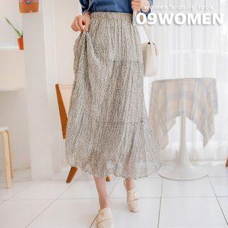 Crinkled Floral Long Tiered Skirt