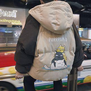Printed Color Block Hooded Padded Coat