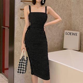 Dotted Spaghetti-strap Midi Sheath Dress