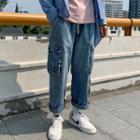 Drawstring Wide-leg Cargo Jeans