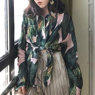 Tropical Print Long-sleeved Blouse