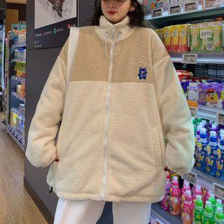 Bear Embroidered Zip Fleece Jacket
