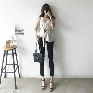 Sleeveless Asymmetric Top With Belt