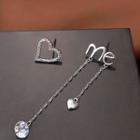 Non-matching Rhinestone Lettering & Heart Earring