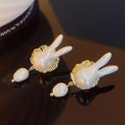 Rabbit Drop Earring 1 Pair - White & Gold - One Size