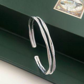 Rhinestone Layered Bangle Silver - One Size
