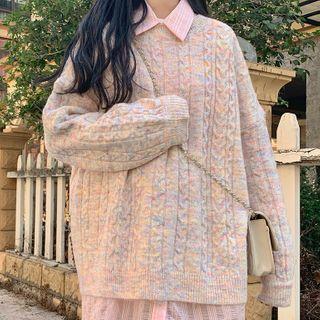 Striped Shirt / Melange Sweater Pink - One Size