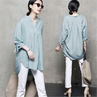 Mandarin-collar Tie-sleeve Shirt