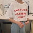 Lettering-printed Distressed Loose-fit Short-sleeve T-shirt