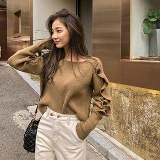 Button-trim Ribbed Sweater