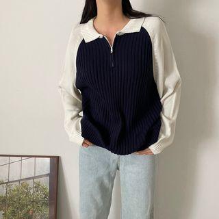 Raglan Two-tone Anorak Sweater