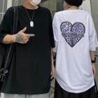 Couple Matching Elbow-sleeve Lettering Heart Print T-shirt