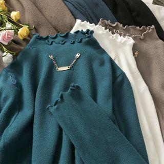 Chain-accent Mock-neck Skinny Knit Top In 6 Colors