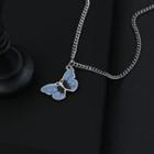 Butterfly Pendant Chain Necklace Blue & Silver - One Size