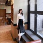 Plain Long-sleeve Shirt / High Waist Plain Split Skirt