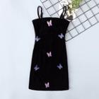 Spaghetti Strap Butterfly Embroidery Dress