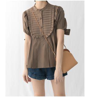 Mandarin Collar Short-sleeve Blouse