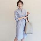 3/4-sleeve Cutout Back Shirtdress