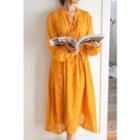 Half-placket Pattern Drawstring-waist Dress