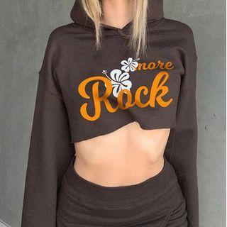 Lettering Print Long-sleeve Hooded Crop Sweater