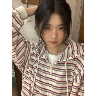 Striped Zip-up Hoodie White - One Size