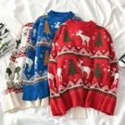 Mock-turtleneck Christmas Print Sweater