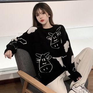 Cartoon Print Knit Sweater