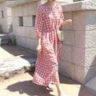 3/4 Sleeve Plaid Dress Red - One Size