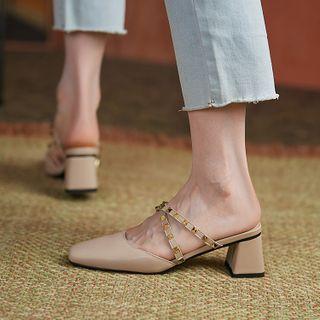 Studded Chunky Heel Mules
