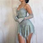Set: Spaghetti-strap Mesh Mini A-line Dress + Oversleeves