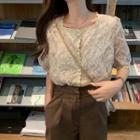 Lace Short-sleeve Blouse Almond - One Size