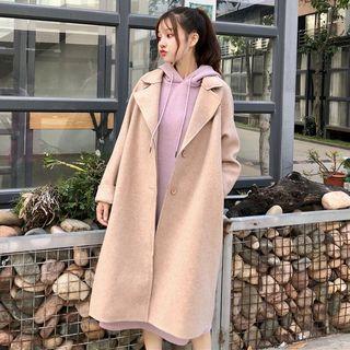 Notch-lapel Buttoned Coat / Midi Knit Hoodie Dress