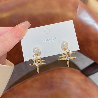 Faux Pearl Star Ear Stud E5116 - 1 Pair - Gold - One Size