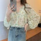 Floral Blouse Yellow & Green Floral - White - One Size