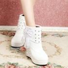 Hidden Wedge Bow-accent Studded Short Boots