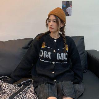 Lettering Bear Embroidered Cardigan Black - One Size