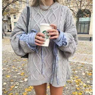 Long Sleeve Paneled Cable-knit Oversized Sweater