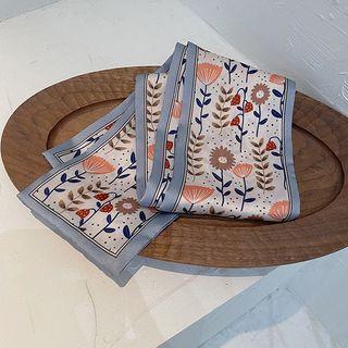 Floral Print Ribbon Hair Tie Blue - One Size