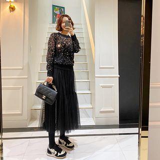 Sequined Wool Blend Knit Top