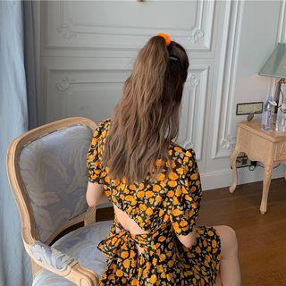 Puff-sleeve Open-back Floral Mini A-line Dress
