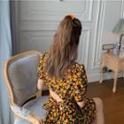 Puff-sleeve Open-back Floral Mini A-line Dress