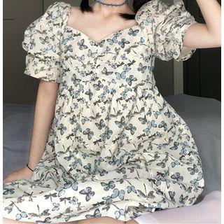 Short-sleeve Printed Dress Off-white - One Size