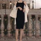 Sleeveless Henley Sheath Knit Dress Black - One Size