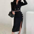 Set: Long-sleeve Double Breasted Top + Skirt