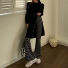Long-sleeve Slit-hem Tunic T-shirt / Print Boot-cut Pants