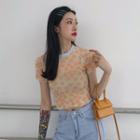 Flower-print Crop T-shirt As Shown In Figure - One Size