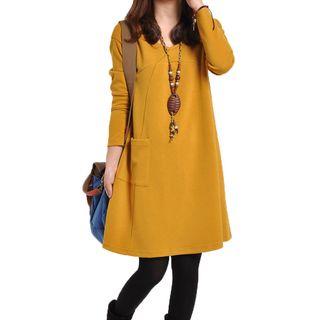 Long-sleeve Single-pocket Mini A-line Dress