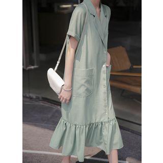 Ruffle Hem Short-sleeve Midi Shirtdress